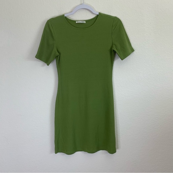 Reformation jean kendy knit dress short sleeve ribbed green M - Picture 2 of 5